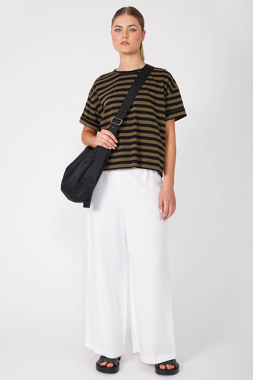 boxed tee / black|khaki wide stripe