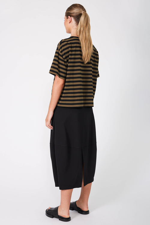 boxed tee / black|khaki wide stripe