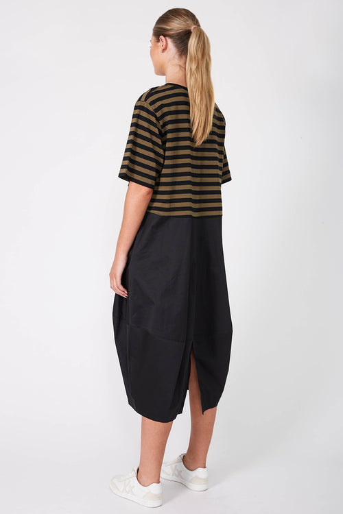 headspin dress / black|khaki wide stripe
