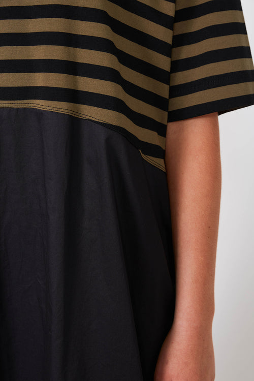 headspin dress / black|khaki wide stripe