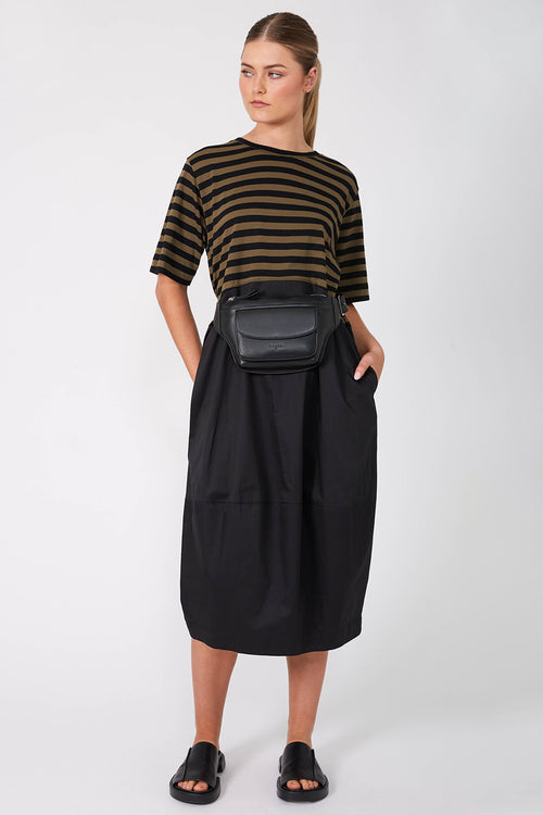 headspin dress / black|khaki wide stripe