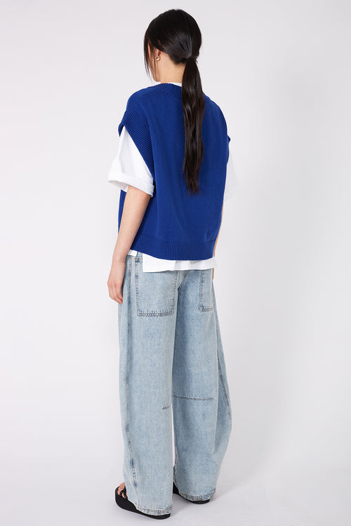 expect cropped button vest / Biro blue