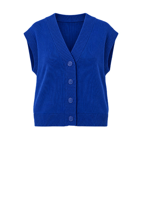 expect cropped button vest / Biro blue