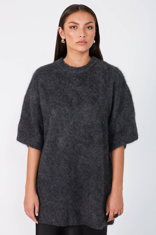 fronted longline tee sweater / charcoal marle