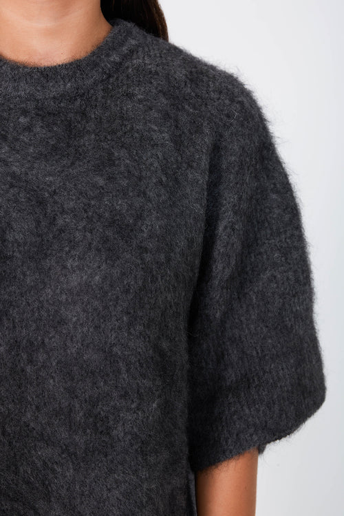 fronted longline tee sweater / charcoal marle