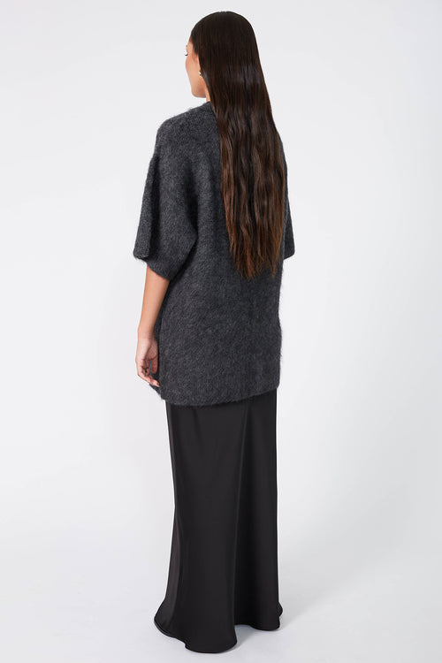 fronted longline tee sweater / charcoal marle