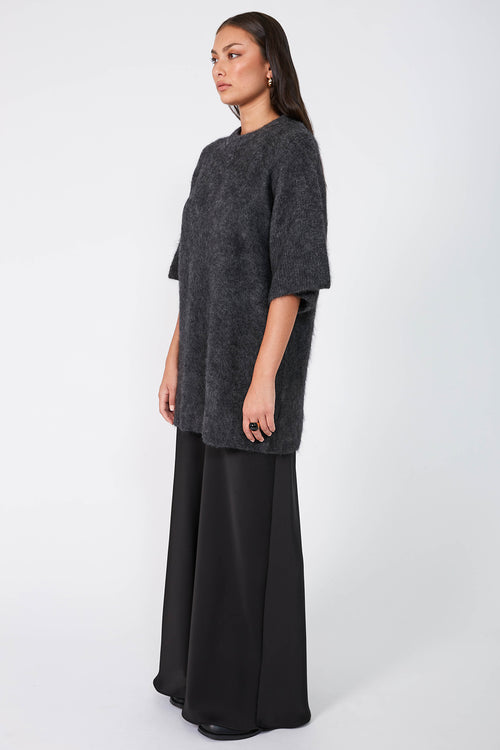fronted longline tee sweater / charcoal marle