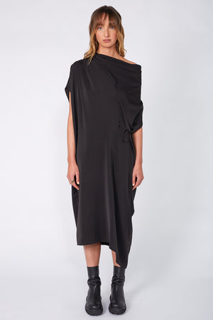 funnelled cape dress / black