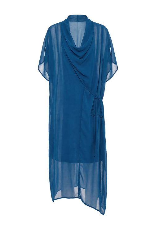 funnelled cape dress / dark teal