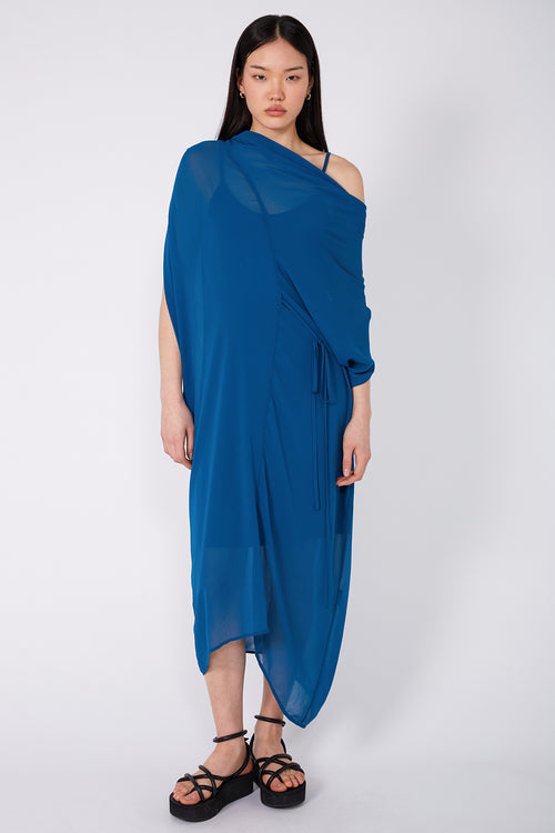 funnelled cape dress / dark teal