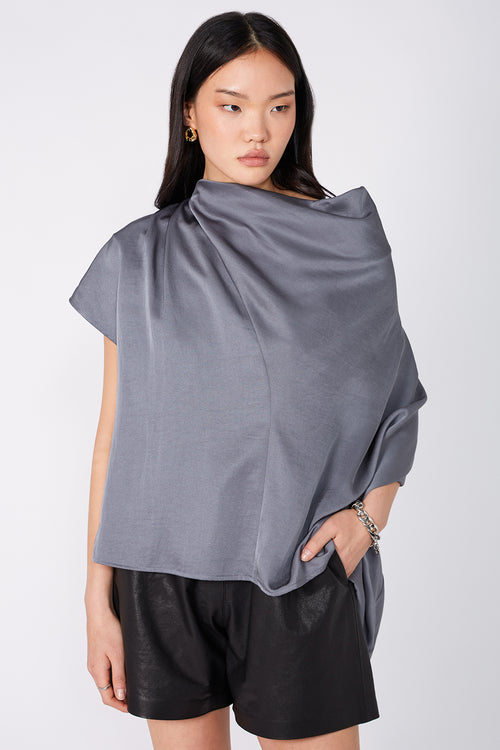 funnelled cape top / steel blue