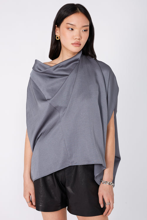 funnelled cape top / steel blue