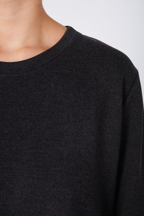 gains long sleeve spin dress / charcoal|black stripe