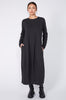 gains long sleeve spin dress / charcoal|black stripe