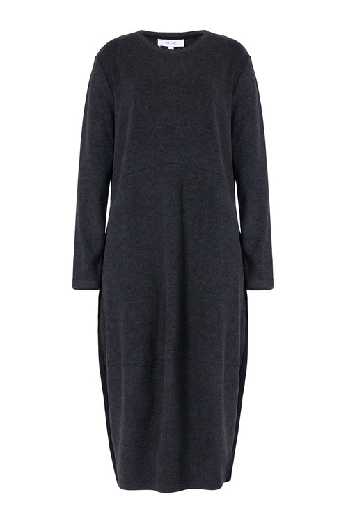 gains long sleeve spin dress / charcoal|black stripe