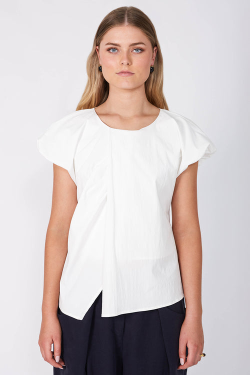 inclined short sleeve top / white