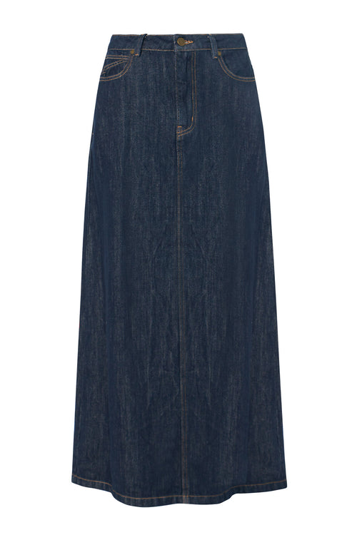 line denim skirt / indigo blue denim
