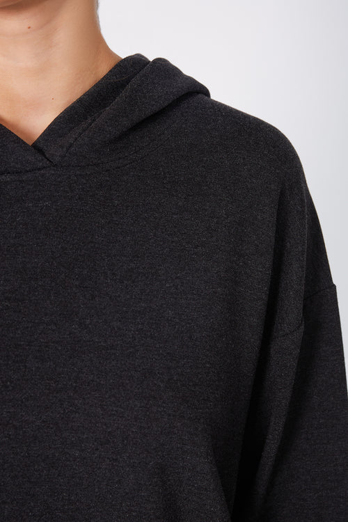 line hooded sweat / dark charcoal marle