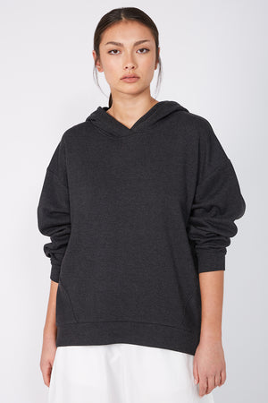 line hooded sweat / dark charcoal marle