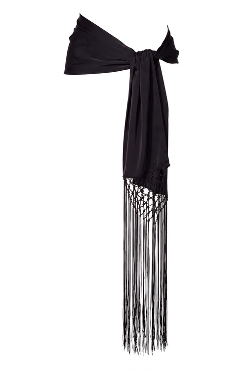 macrame fringe sash / black