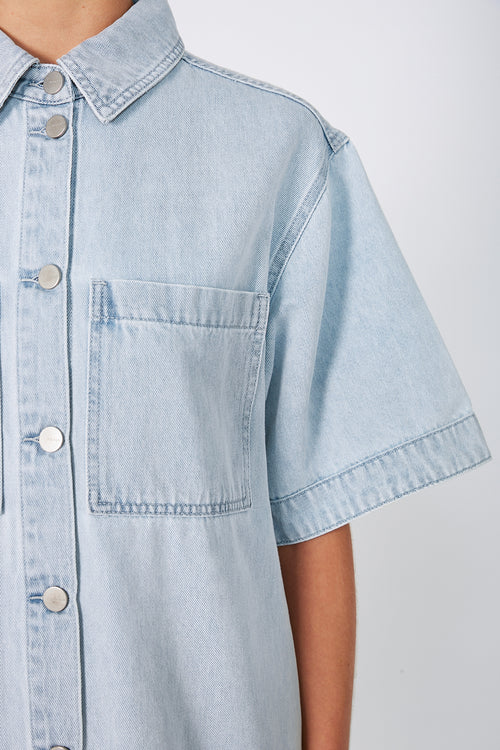 boxed denim dress / faded blue denim