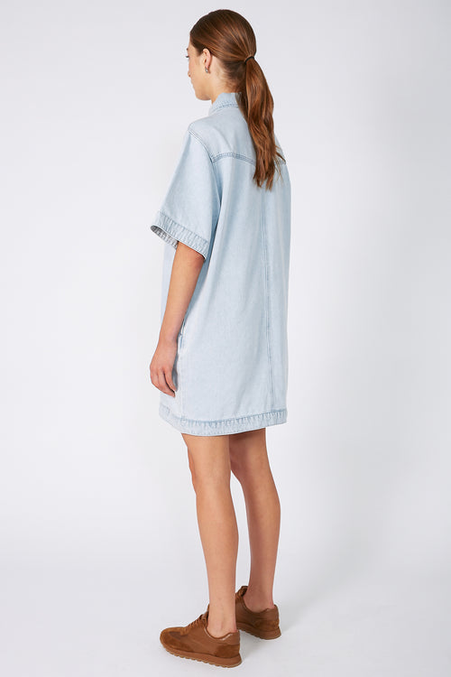 boxed denim dress / faded blue denim