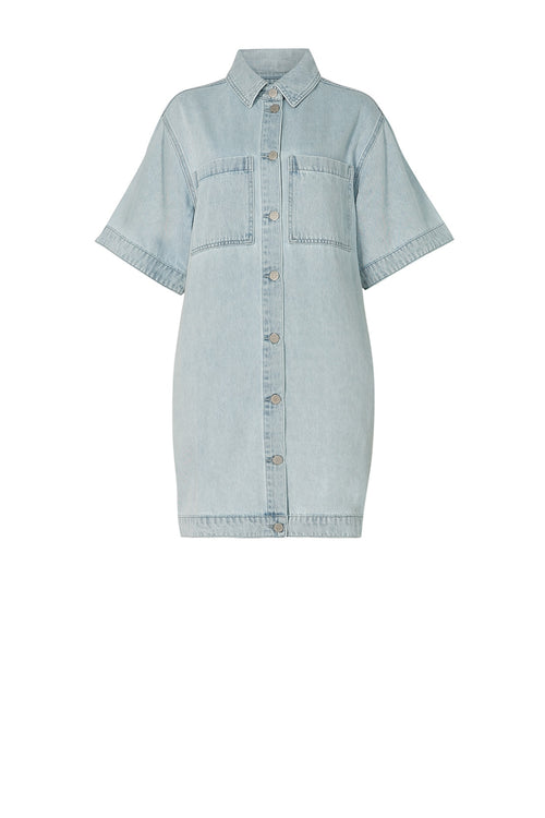 boxed denim dress / faded blue denim