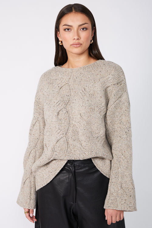 corded cable sweater / mist nude fleck