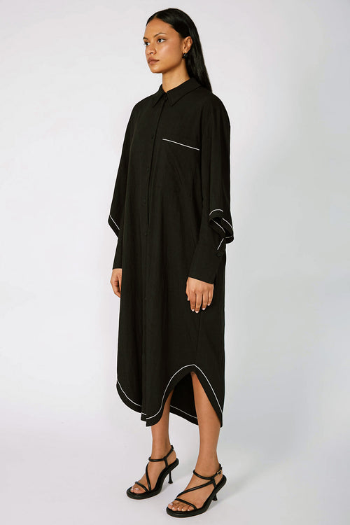 inverse shirt dress / black|ecru contrast