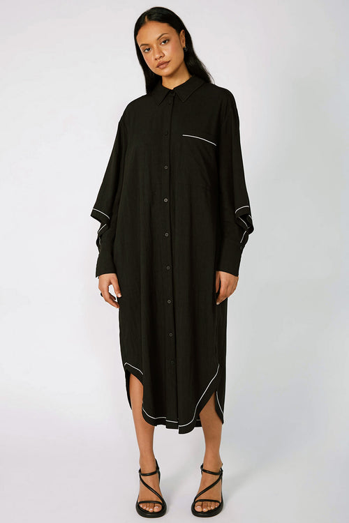 inverse shirt dress / black|ecru contrast