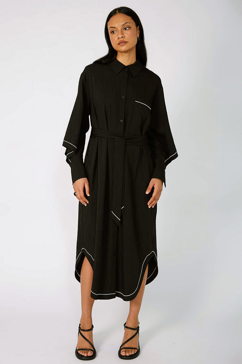 inverse shirt dress / black|ecru contrast
