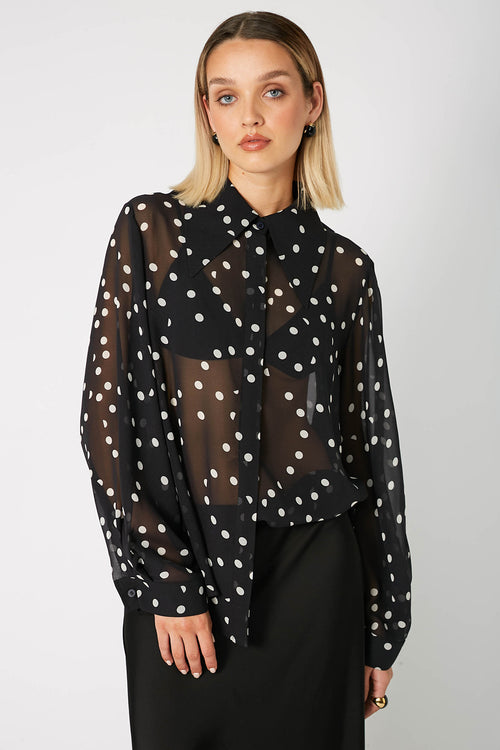 locked shirt / black|white polka dot