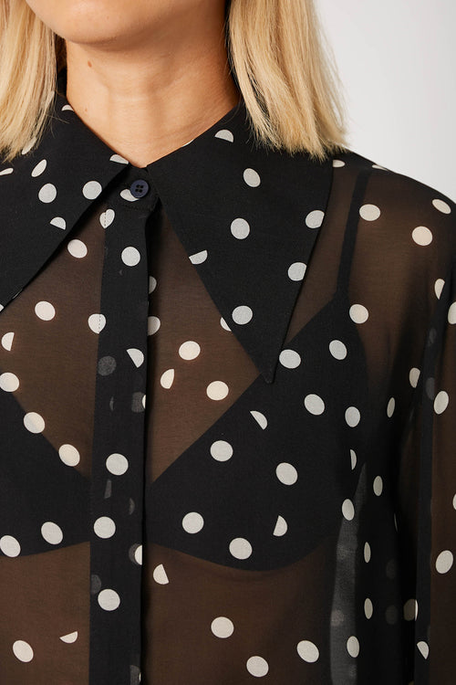locked shirt / black|white polka dot