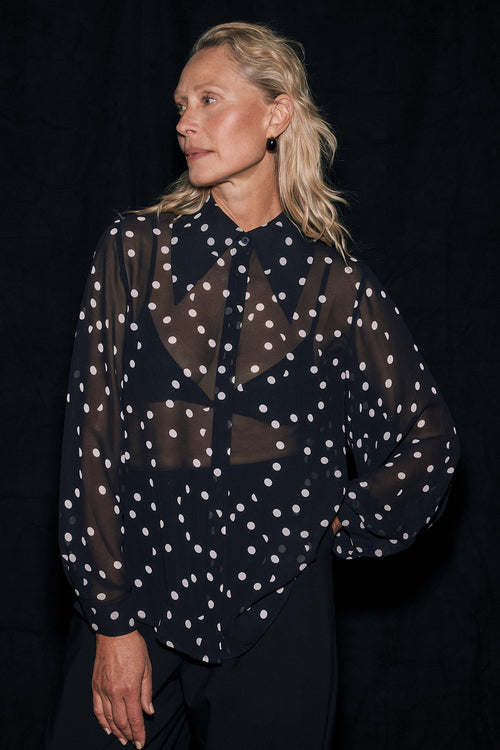locked shirt / black|white polka dot