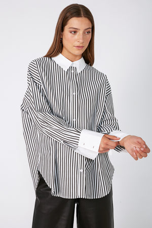 untold contrast oversize shirt / chocolate black|white stripe