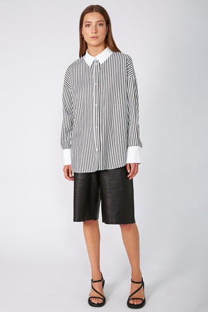 untold contrast oversize shirt / chocolate black|white stripe