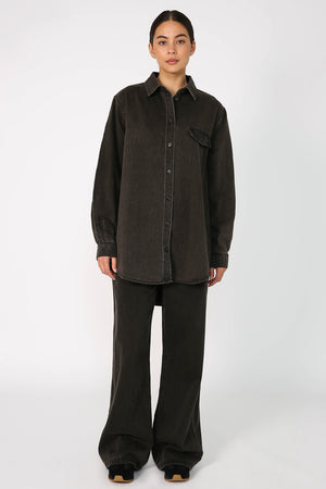 latching shirt / Washed coffee denim