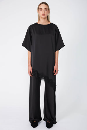 angled lace top / black