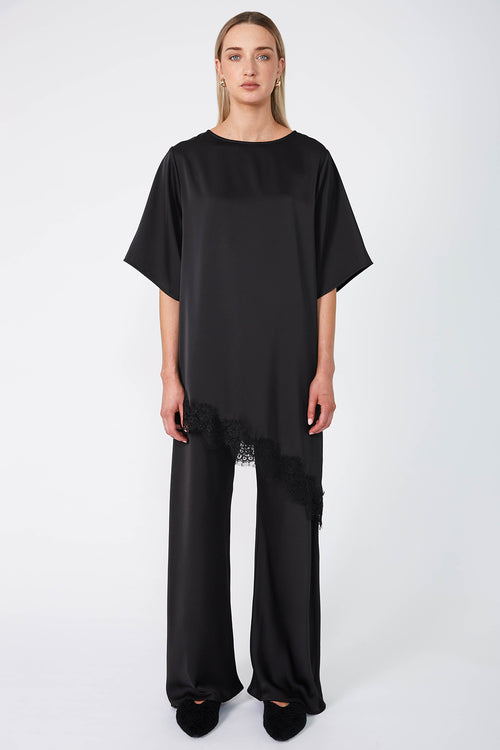 angled lace top / black