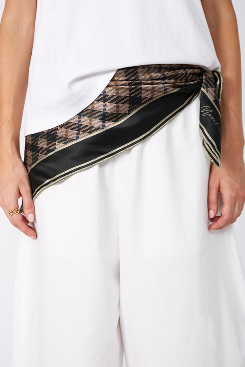 plaid silk scarf / natural|khaki|black plaid