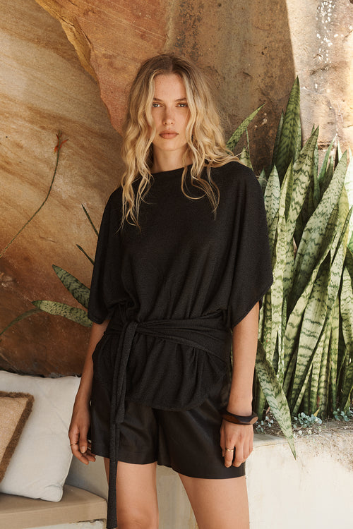prompt tie sweater / black|silver lurex