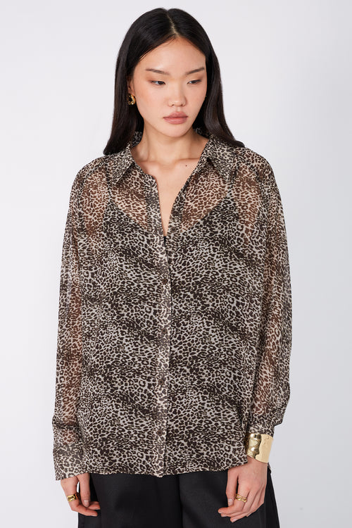 recover shirt / stone|chocolate|moss print