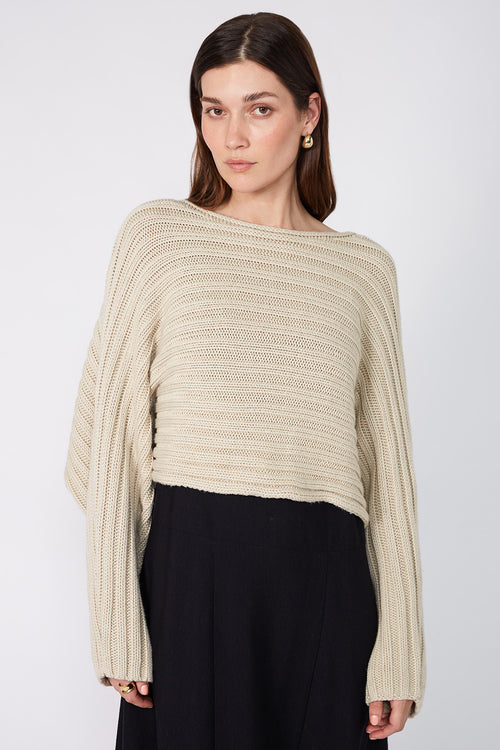 rib croppy sleeve / stone