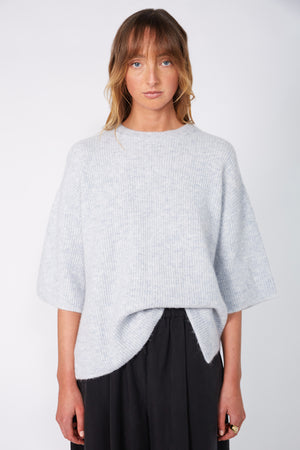 scanner ribbed tee sweater / misty blue marle