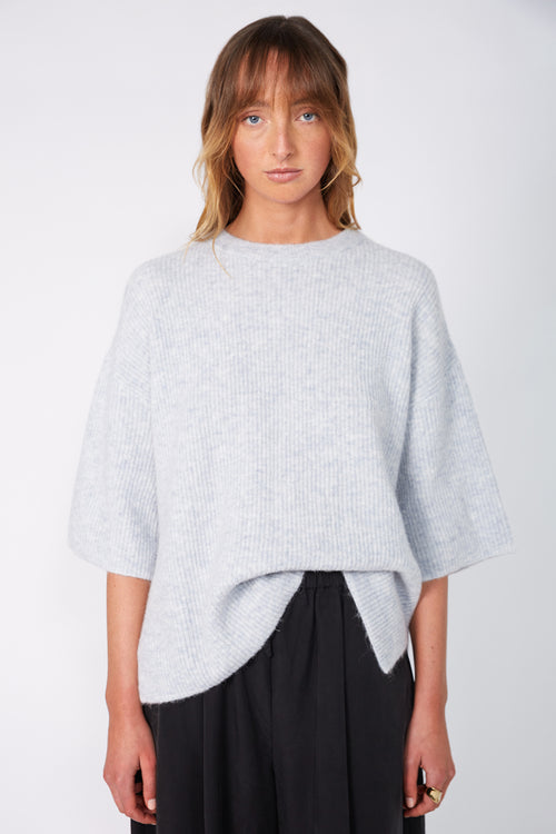 scanner ribbed tee sweater / misty blue marle