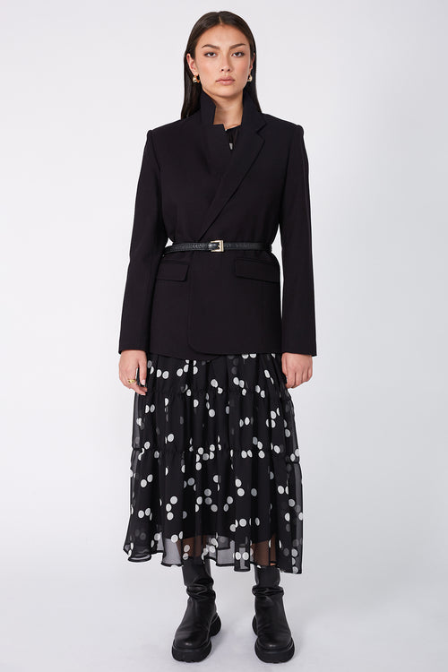 section longsleeve dress / black|ivory polka dot