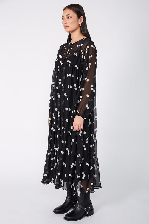 section longsleeve dress / black|ivory polka dot