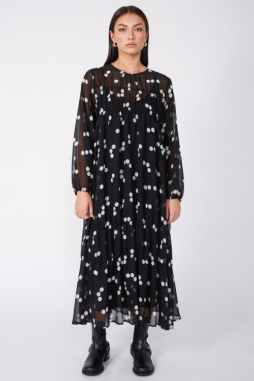 section longsleeve dress / black|ivory polka dot