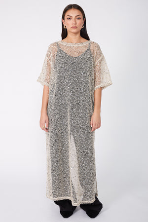 shimmered maxi dress / natural shimmer