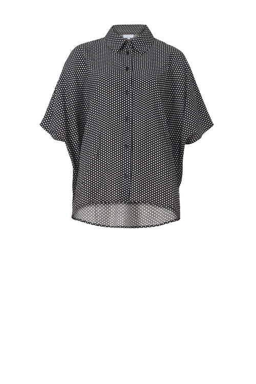 shirr shirt / black|ivory polka dot